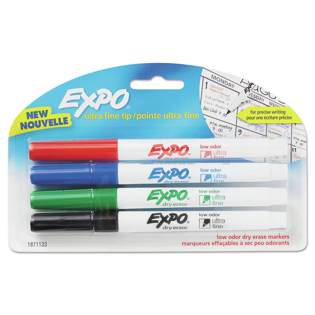 EXPO Extra-Fine Bullet Tip Low-Odor Dry-Erase Marker - Assorted Colors (4/Pack)
